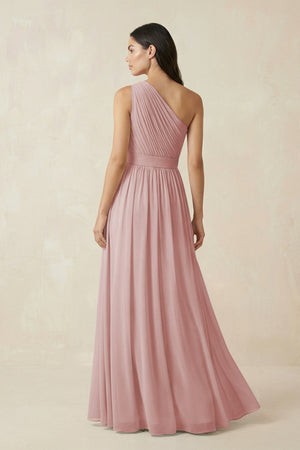 One - Shoulder Pleated Chiffon Bridesmaid Gown in Dusty Rose - KISS BRIDAL Bridesmaid Dresses
