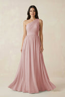 One - Shoulder Pleated Chiffon Bridesmaid Gown in Dusty Rose - KISS BRIDAL Bridesmaid Dresses