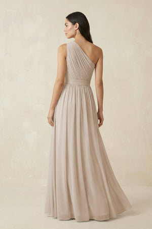 One - Shoulder Pleated Chiffon Bridesmaid Gown in Frost - KISS BRIDAL Bridesmaid Dresses