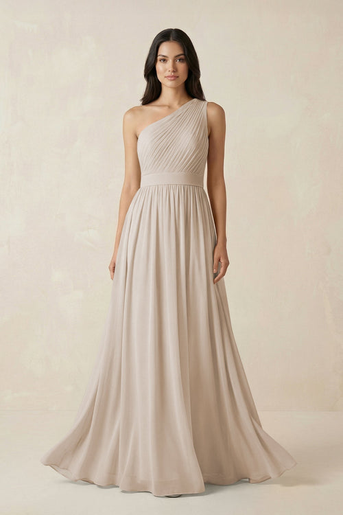One - Shoulder Pleated Chiffon Bridesmaid Gown in Frost - KISS BRIDAL Bridesmaid Dresses