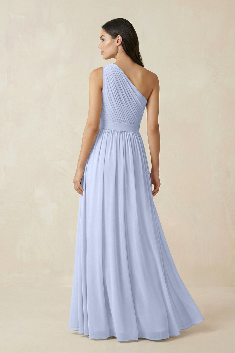 One - Shoulder Pleated Chiffon Bridesmaid Gown in Ice - KISS BRIDAL Bridesmaid Dresses