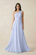 One - Shoulder Pleated Chiffon Bridesmaid Gown in Ice - SHE IS ME Bridesmaid Dresses
