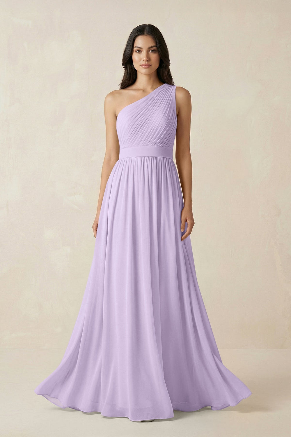One - Shoulder Pleated Chiffon Bridesmaid Gown in Lavender - KISS BRIDAL Bridesmaid Dresses