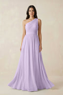 One - Shoulder Pleated Chiffon Bridesmaid Gown in Lavender - KISS BRIDAL Bridesmaid Dresses