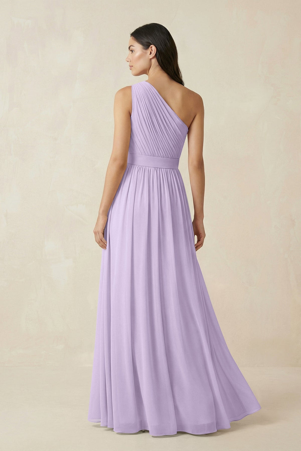 One - Shoulder Pleated Chiffon Bridesmaid Gown in Lavender - KISS BRIDAL Bridesmaid Dresses