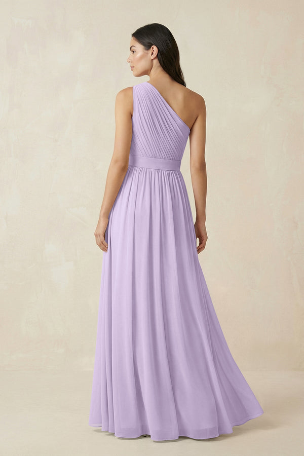 One - Shoulder Pleated Chiffon Bridesmaid Gown in Lavender - KISS BRIDAL Bridesmaid Dresses