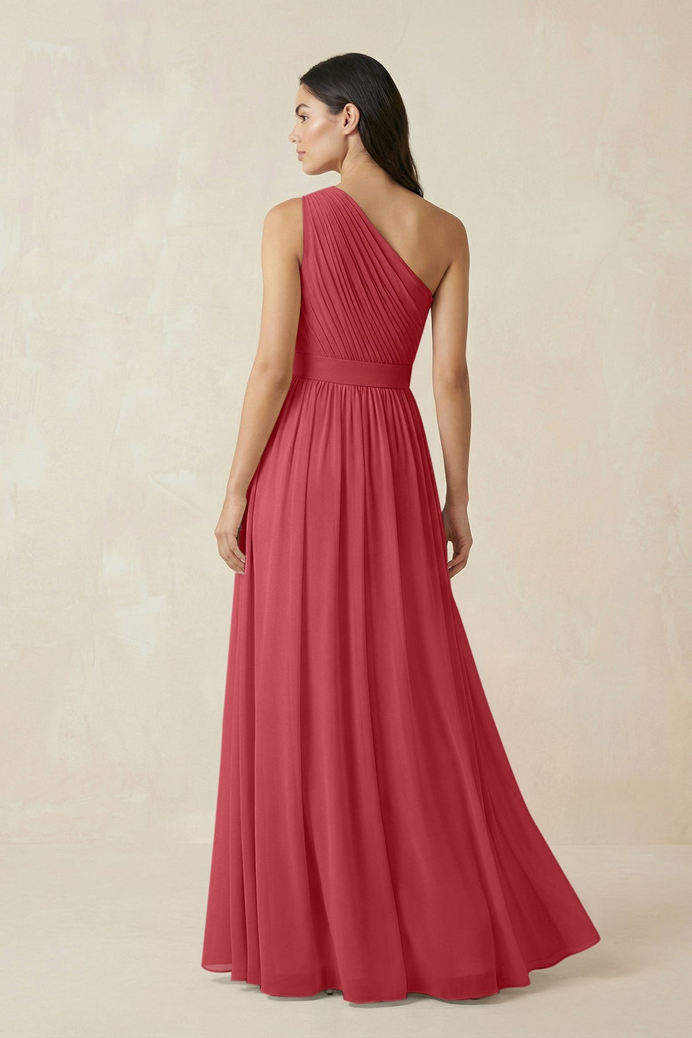 One - Shoulder Pleated Chiffon Bridesmaid Gown in Merlot - KISS BRIDAL Bridesmaid Dresses