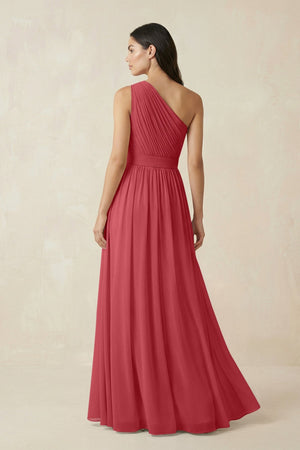 One - Shoulder Pleated Chiffon Bridesmaid Gown in Merlot - KISS BRIDAL Bridesmaid Dresses