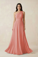 One - Shoulder Pleated Chiffon Bridesmaid Gown in Mulberry - KISS BRIDAL Bridesmaid Dresses
