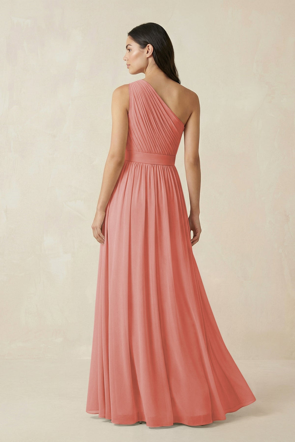 One - Shoulder Pleated Chiffon Bridesmaid Gown in Mulberry - KISS BRIDAL Bridesmaid Dresses