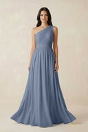 One - Shoulder Pleated Chiffon Bridesmaid Gown in Neptune - KISS BRIDAL Bridesmaid Dresses