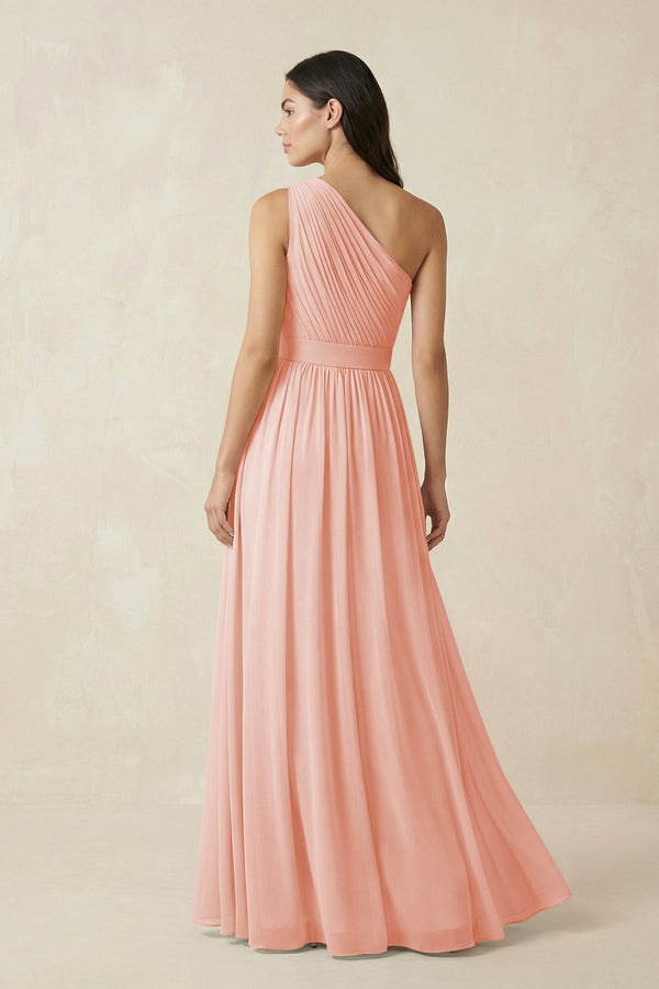 One - Shoulder Pleated Chiffon Bridesmaid Gown in Rose Petal - KISS BRIDAL Bridesmaid Dresses