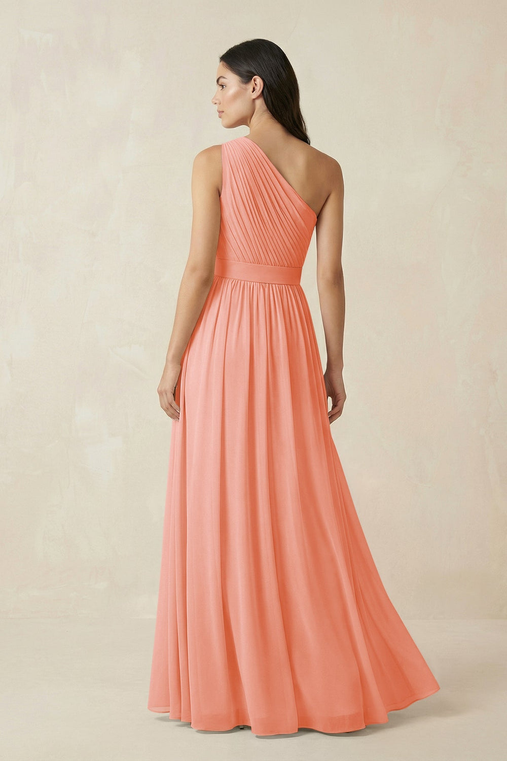 One - Shoulder Pleated Chiffon Bridesmaid Gown in Rosette - KISS BRIDAL Bridesmaid Dresses