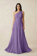 One - Shoulder Pleated Chiffon Bridesmaid Gown in Tahiti - KISS BRIDAL Bridesmaid Dresses