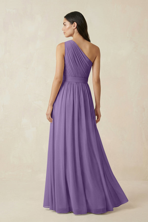 One - Shoulder Pleated Chiffon Bridesmaid Gown in Tahiti - KISS BRIDAL Bridesmaid Dresses