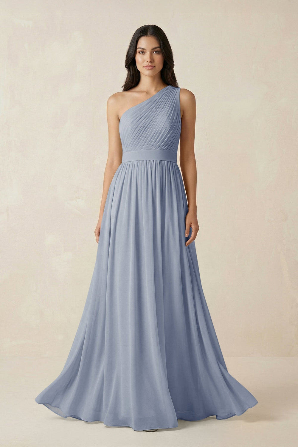 One - Shoulder Pleated Chiffon Bridesmaid Gown in Twilight - KISS BRIDAL Bridesmaid Dresses