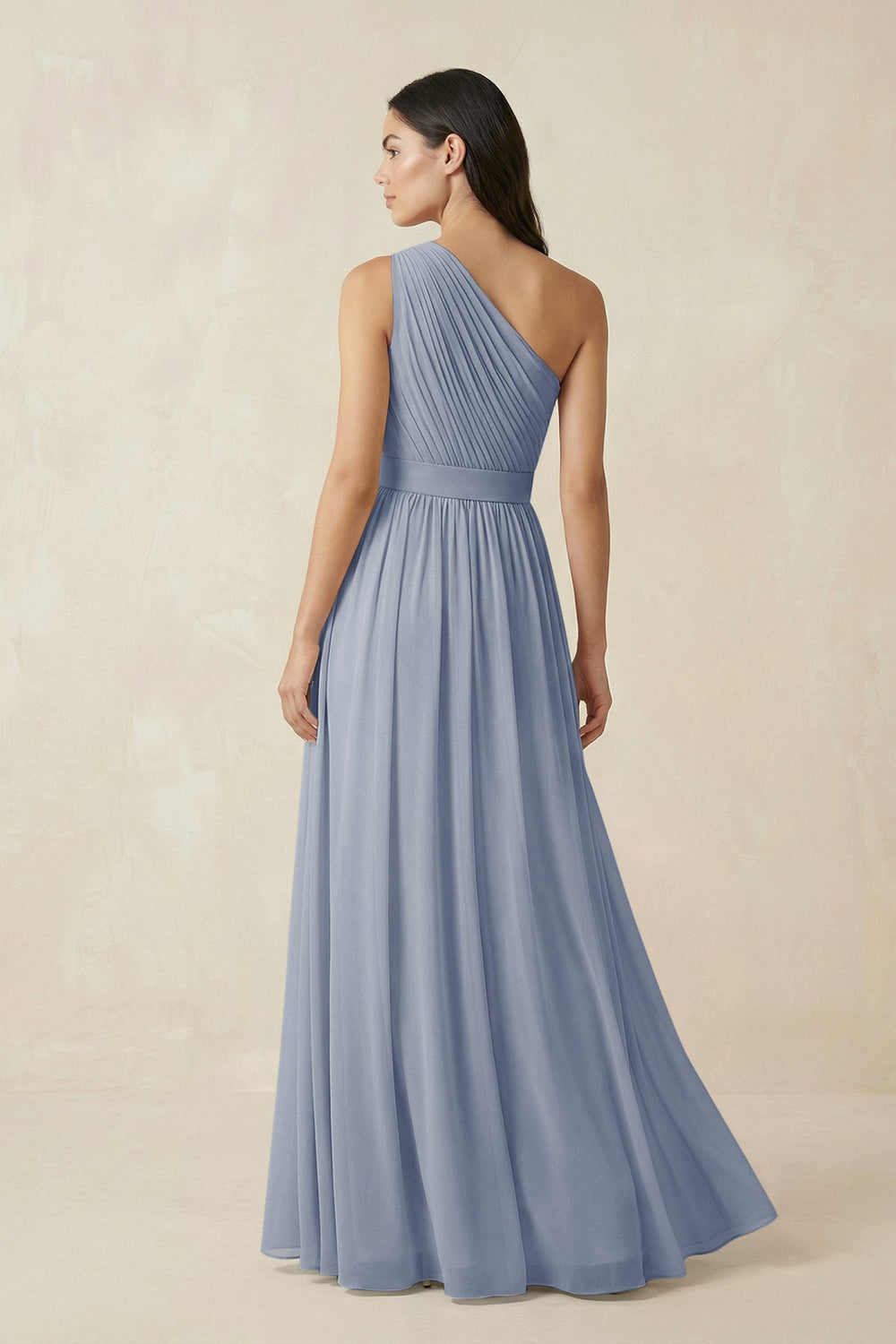 One - Shoulder Pleated Chiffon Bridesmaid Gown in Twilight - KISS BRIDAL Bridesmaid Dresses