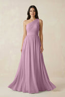 One - Shoulder Pleated Chiffon Bridesmaid Gown in Wisteria - KISS BRIDAL Bridesmaid Dresses