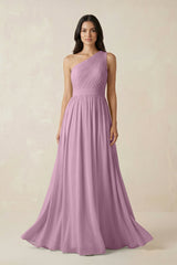 One - Shoulder Pleated Chiffon Bridesmaid Gown in Wisteria - KISS BRIDAL Bridesmaid Dresses