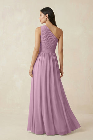 One - Shoulder Pleated Chiffon Bridesmaid Gown in Wisteria - KISS BRIDAL Bridesmaid Dresses