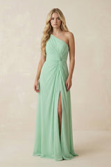 One - Shoulder Ruched A - Line Chiffon Bridesmaid Dress - KISS BRIDAL Bridesmaid Dresses