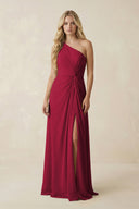 One - Shoulder Ruched A - Line Chiffon Bridesmaid Dress in Berry - SHE IS ME Bridesmaid Dresses