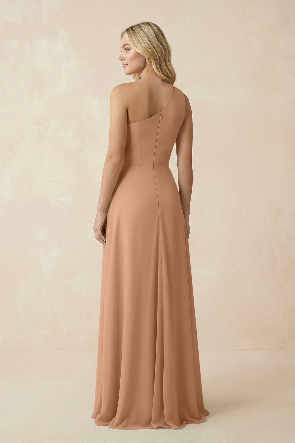 One - Shoulder Ruched A - Line Chiffon Bridesmaid Dress in Bronzer - SHE IS ME Bridesmaid Dresses