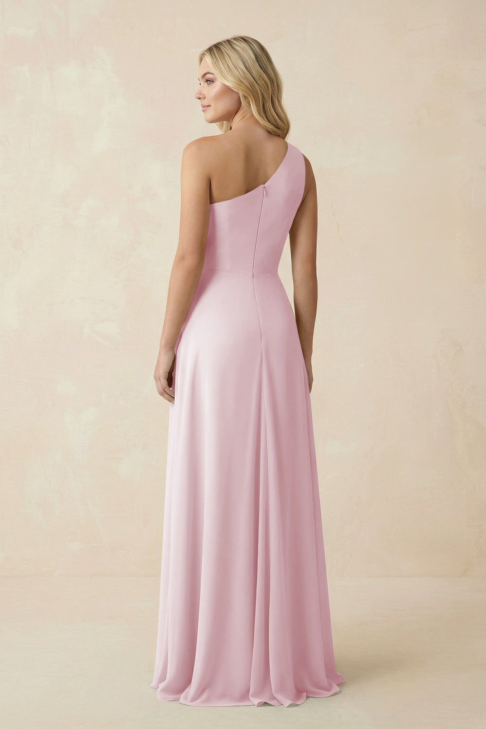 One - Shoulder Ruched A - Line Chiffon Bridesmaid Dress in Candy Pink - SHE IS ME Bridesmaid Dresses