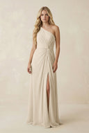 One - Shoulder Ruched A - Line Chiffon Bridesmaid Dress in Champagne - SHE IS ME Bridesmaid Dresses