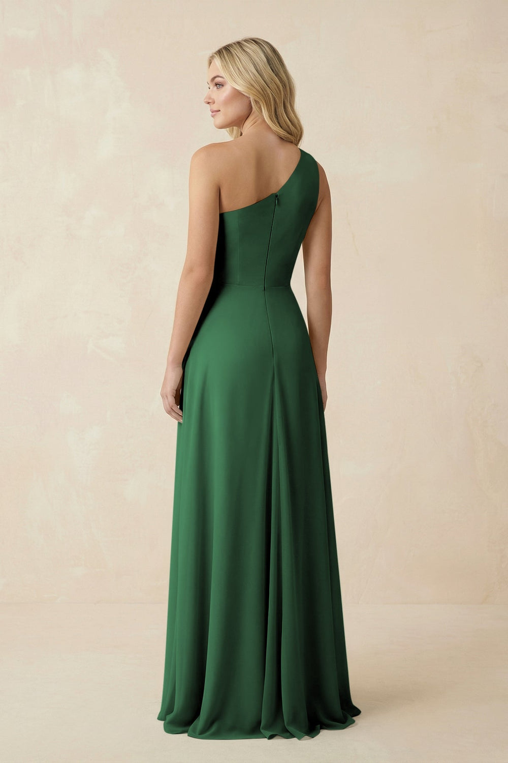One - Shoulder Ruched A - Line Chiffon Bridesmaid Dress in Dark Green - SHE IS ME Bridesmaid Dresses