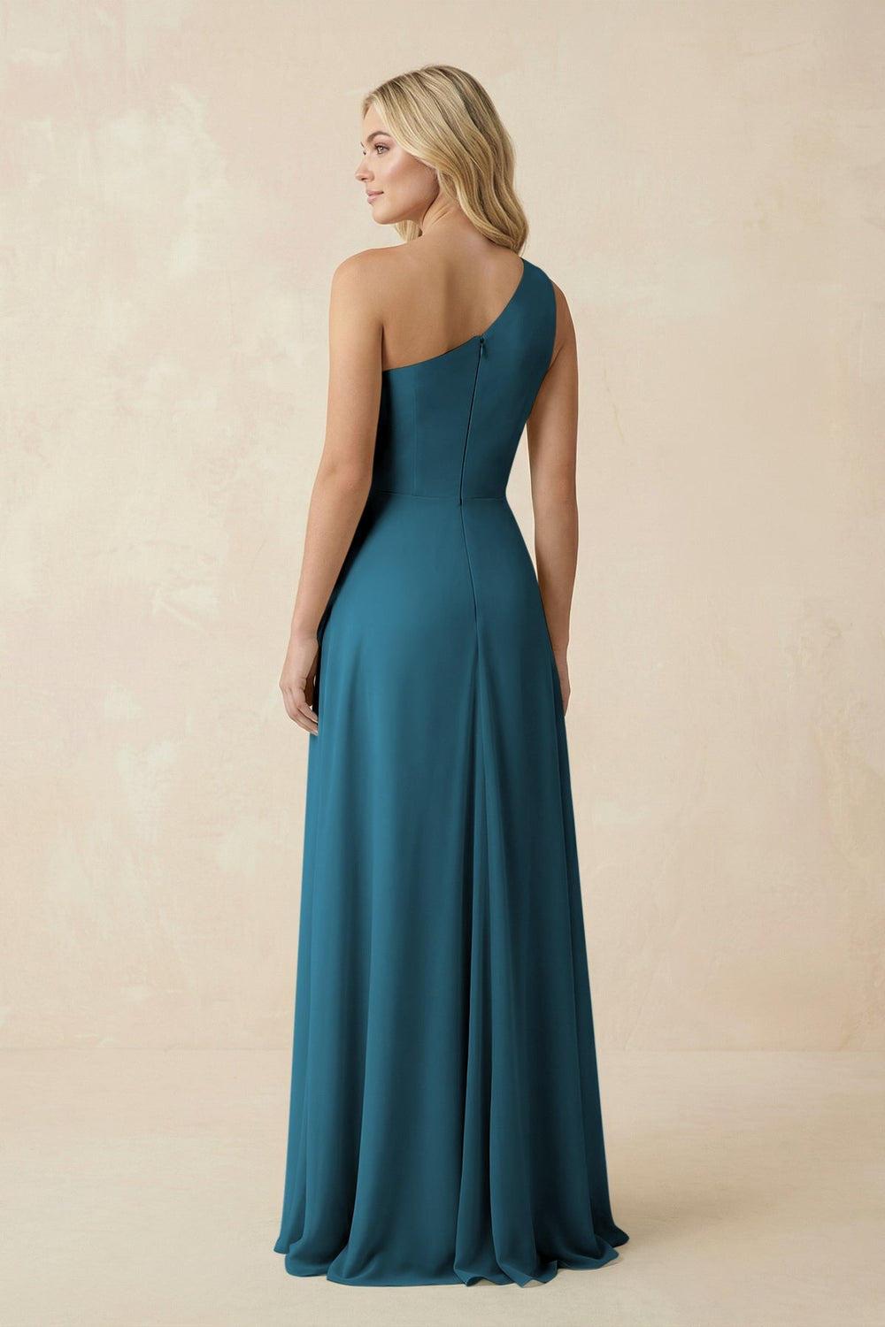 One - Shoulder Ruched A - Line Chiffon Bridesmaid Dress in Dark Teal - SHE IS ME Bridesmaid Dresses