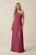 One - Shoulder Ruched A - Line Chiffon Bridesmaid Dress in Desert Rose - SHE IS ME Bridesmaid Dresses