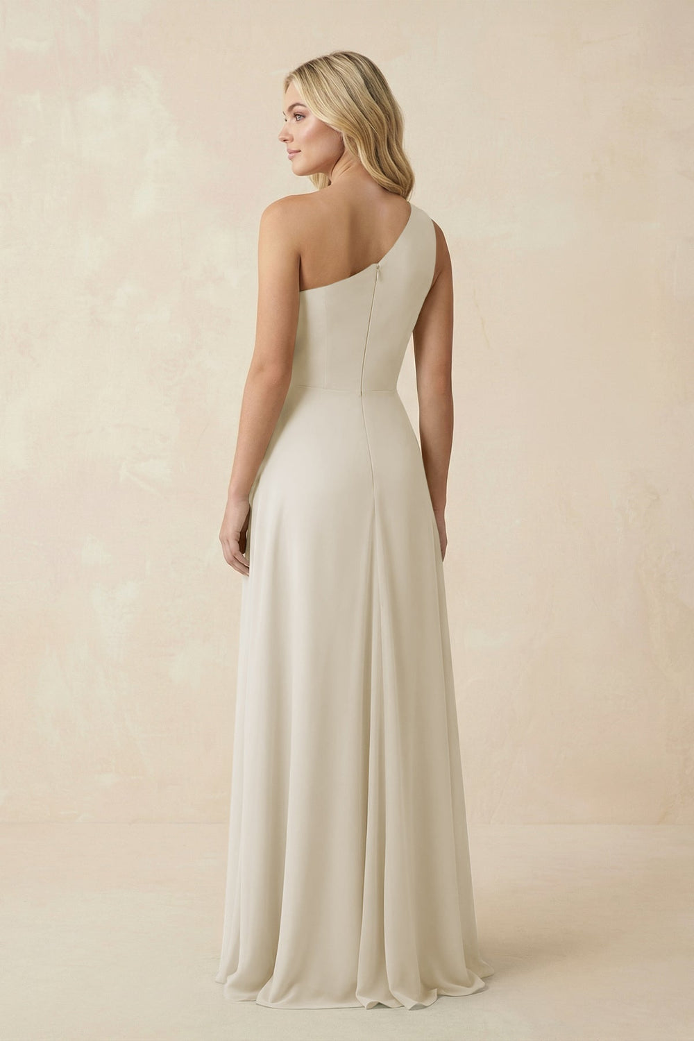 One - Shoulder Ruched A - Line Chiffon Bridesmaid Dress in Dove Gray - SHE IS ME Bridesmaid Dresses