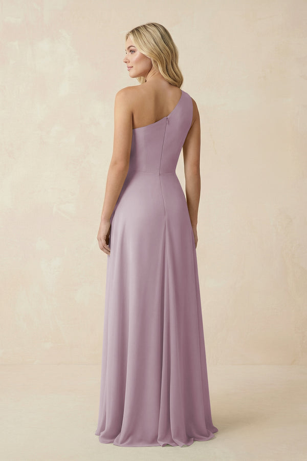 One - Shoulder Ruched A - Line Chiffon Bridesmaid Dress in Dusk - SHE IS ME Bridesmaid Dresses