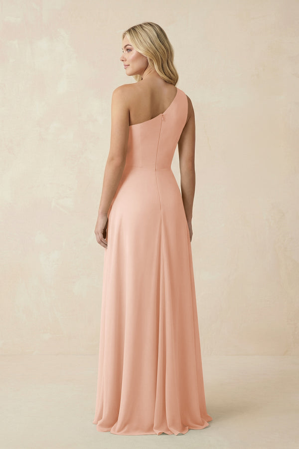 One - Shoulder Ruched A - Line Chiffon Bridesmaid Dress in English Rose - SHE IS ME Bridesmaid Dresses