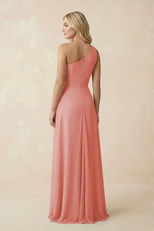One - Shoulder Ruched A - Line Chiffon Bridesmaid Dress in Mulberry - SHE IS ME Bridesmaid Dresses