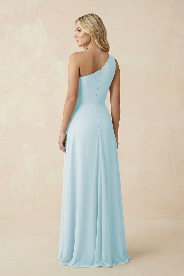 One - Shoulder Ruched A - Line Chiffon Bridesmaid Dress in Sky Blue - SHE IS ME Bridesmaid Dresses