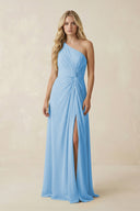 One - Shoulder Ruched A - Line Chiffon Bridesmaid Dress in Steel Blue - SHE IS ME Bridesmaid Dresses