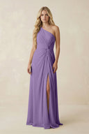 One - Shoulder Ruched A - Line Chiffon Bridesmaid Dress in Tahiti - SHE IS ME Bridesmaid Dresses