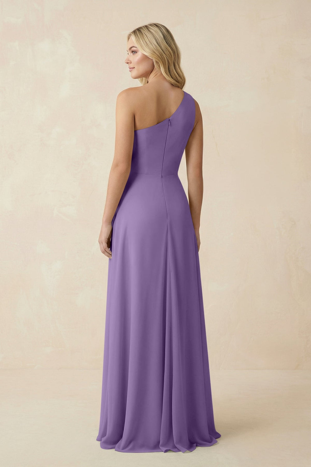 One - Shoulder Ruched A - Line Chiffon Bridesmaid Dress in Tahiti - SHE IS ME Bridesmaid Dresses