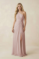 One - Shoulder Ruched A - Line Chiffon Bridesmaid Dress in Toffee - SHE IS ME Bridesmaid Dresses