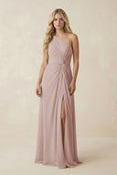 One-Shoulder Ruched A-Line Chiffon Bridesmaid Dress in Toffee | KISSBRIDAL