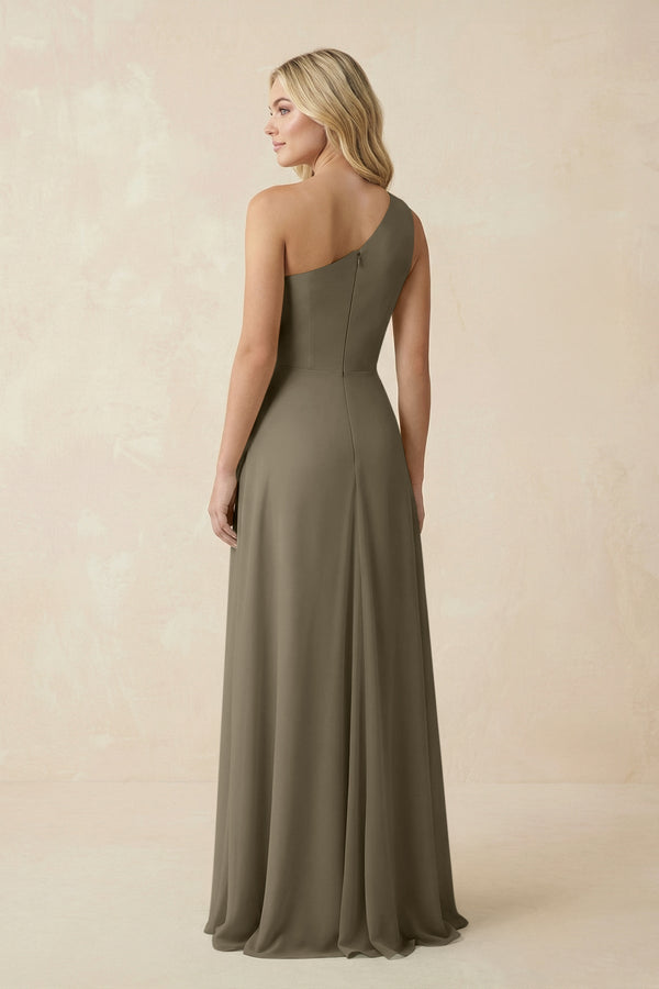 One - Shoulder Ruched A - Line Chiffon Bridesmaid Dress in Willow Green - SHE IS ME Bridesmaid Dresses