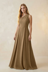 One - Shoulder Ruched A - Line Satin Bridesmaid Dress in Apple Cinnamon - KISS BRIDAL Bridesmaid Dresses