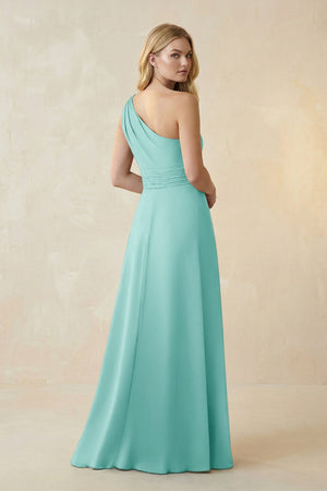 One - Shoulder Ruched A - Line Satin Bridesmaid Dress in Aqua - KISS BRIDAL Bridesmaid Dresses