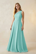 One - Shoulder Ruched A - Line Satin Bridesmaid Dress in Aqua - KISS BRIDAL Bridesmaid Dresses