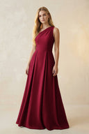 One - Shoulder Ruched A - Line Satin Bridesmaid Dress in Berry - KISS BRIDAL Bridesmaid Dresses