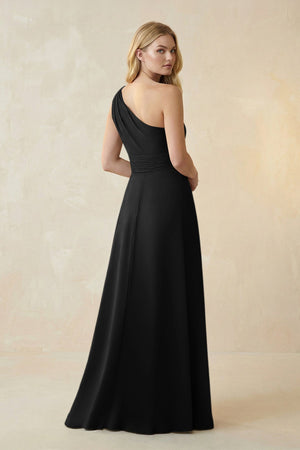 One - Shoulder Ruched A - Line Satin Bridesmaid Dress in Black - KISS BRIDAL Bridesmaid Dresses