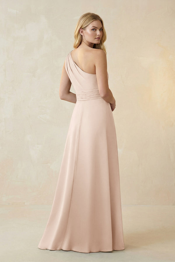 One - Shoulder Ruched A - Line Satin Bridesmaid Dress in Buttercream - KISS BRIDAL Bridesmaid Dresses