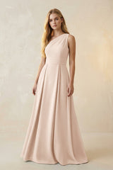 One - Shoulder Ruched A - Line Satin Bridesmaid Dress in Buttercream - KISS BRIDAL Bridesmaid Dresses
